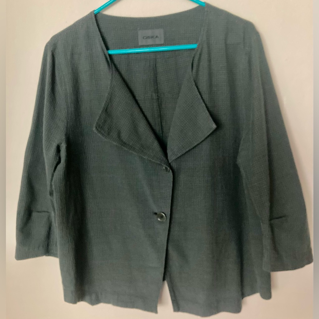 Oska Linen Top Jacket Womens 2 (8/10 Us) Grey Two Button Front Lagenlook